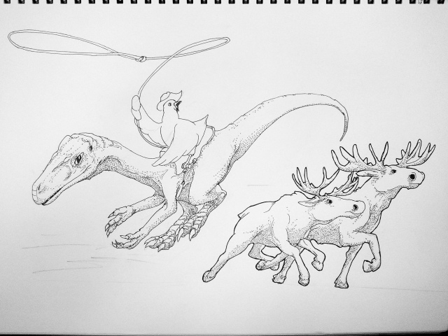 Dinosaur riding Dinosaur, with some mammals
