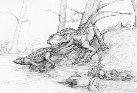 A Postosuchus and a Stagonolepis